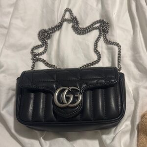 Gucci Black and Silver GG Marmont Crossbody Bag
